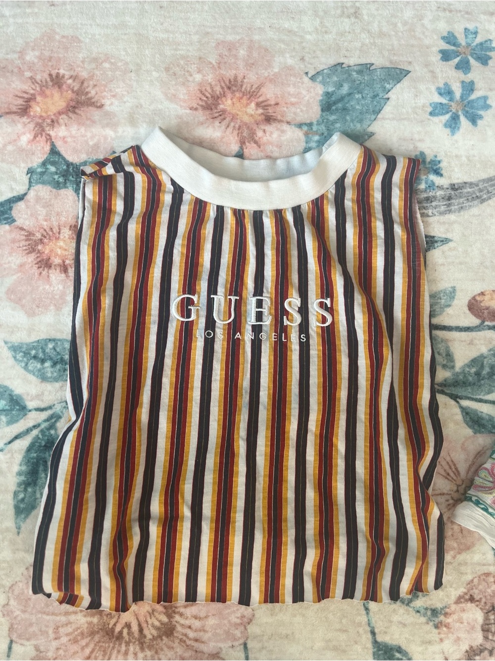 GUESS Striped Sleeveless Tank - White, Yellow, Red, Black